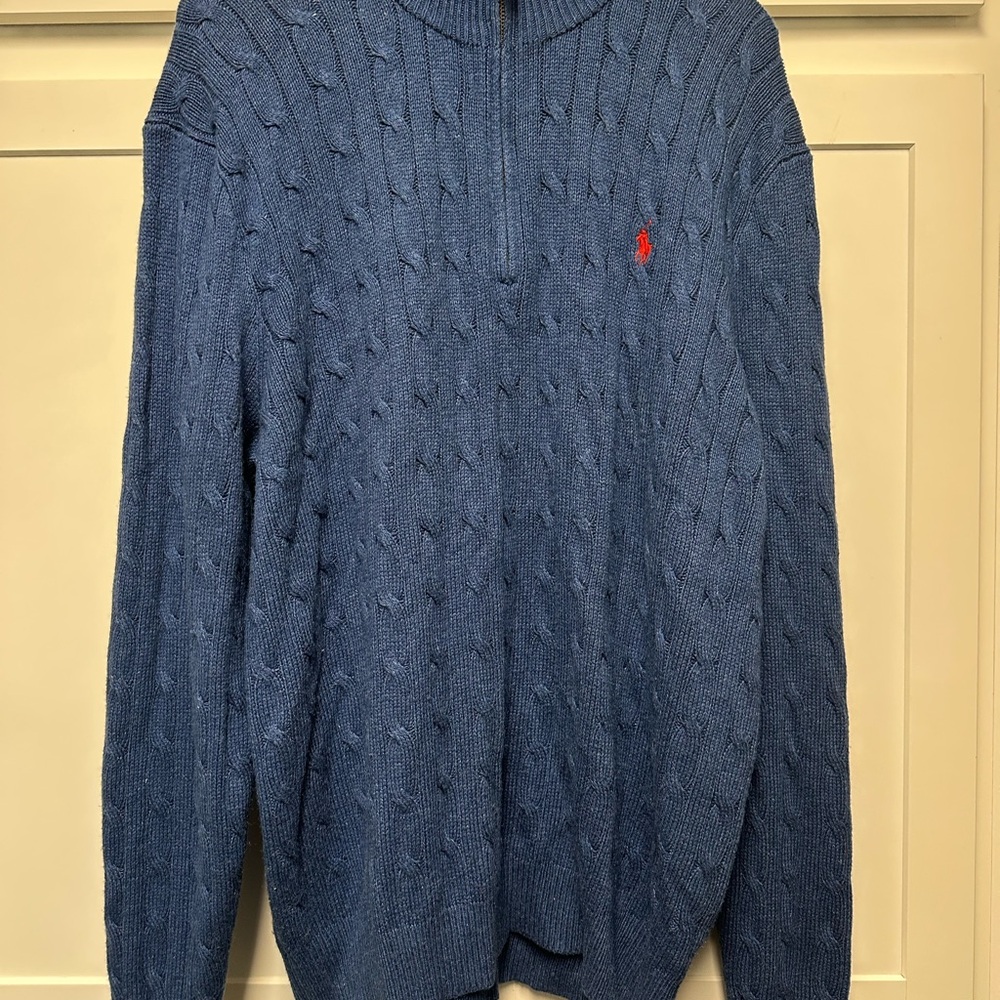Ralph Lauren Men's Cable-Knit Tussah Blue Silk Sweater, Sz XXL